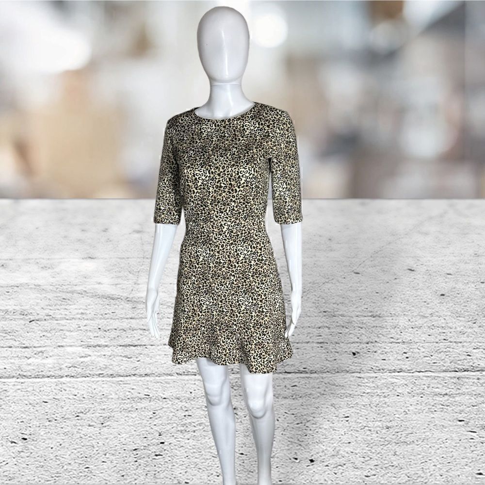 Saloni Animal Print Short Clear Sequin Sleeve Mini Dress
